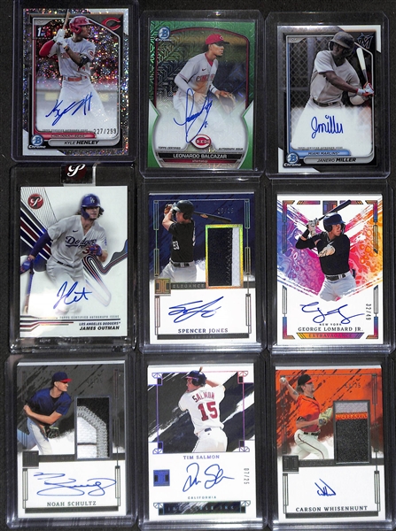 Lot of (30+) Baseball Cards w. (20) Autographs inc. Leonardo Balcazar #/99, Kyle Henley #/299