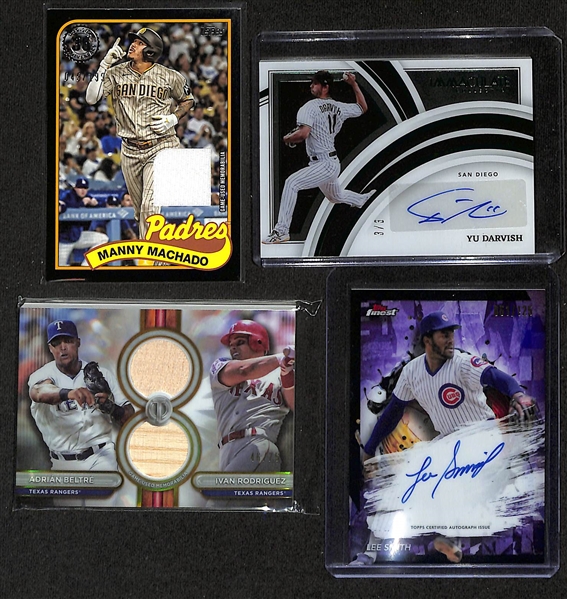Lot of (22) Autographed or Memorabilia Baseball Cards inc. Manny Machado & Yu Darvish