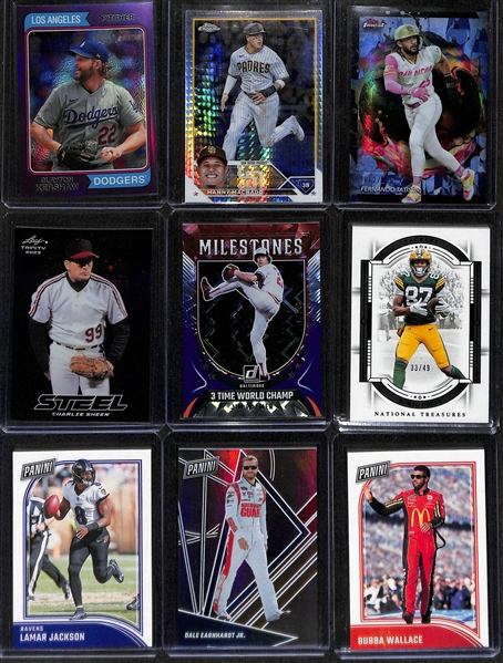 Mixed Lot of (120+) Baseball, Basketball, Football, Racing Cards w. Kershaw, Machado, Tatis, Jr