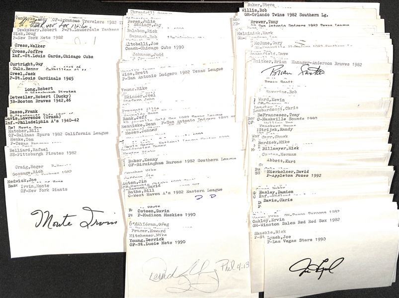 Lot of (600+) Signed Baseball Index Cards w. Monte Irvin, Joe Medwick, Rich Goose Gossage, Roger Craig, and more +(JSA Auction Letter)