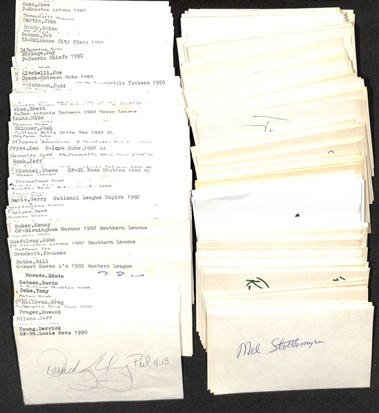 Lot of (600+) Signed Baseball Index Cards w. Monte Irvin, Joe Medwick, Rich Goose Gossage, Roger Craig, and more +(JSA Auction Letter)