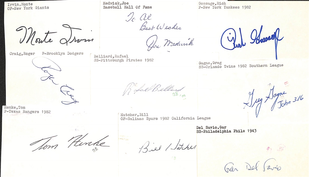 Lot of (600+) Signed Baseball Index Cards w. Monte Irvin, Joe Medwick, Rich Goose Gossage, Roger Craig, and more +(JSA Auction Letter)