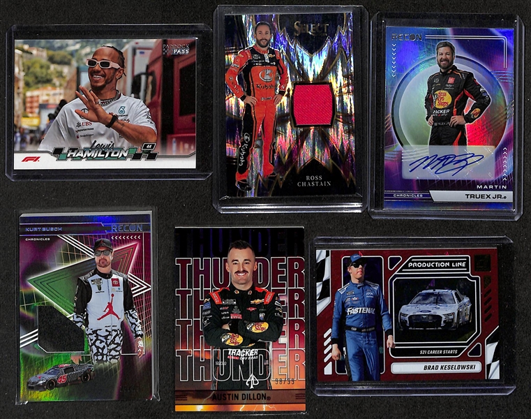 Lot of (40+) Racing Cards w. Max Verstappen, Lewis Hamilton, Ross Chastain, Kurt Busch, Martin Truex Jr
