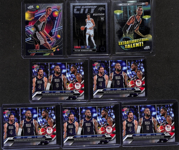 Lot of (100+) Basketball Cards inc. (3) Victor Wembanyama & (5) 2024 Topps Now Team USA w. Curry, James, Durant