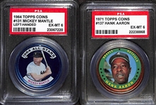 1964 Topps Coins Mickey Mantle #131 Left-Handed (PSA 6), & 1971 Topps Coins Hank Aaron #137 (PSA 6)