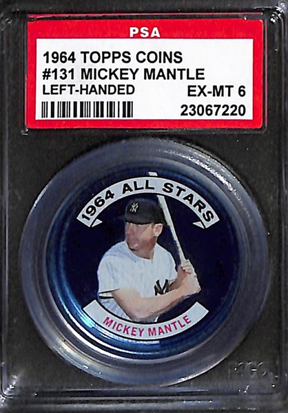 1964 Topps Coins Mickey Mantle #131 Left-Handed (PSA 6), & 1971 Topps Coins Hank Aaron #137 (PSA 6)