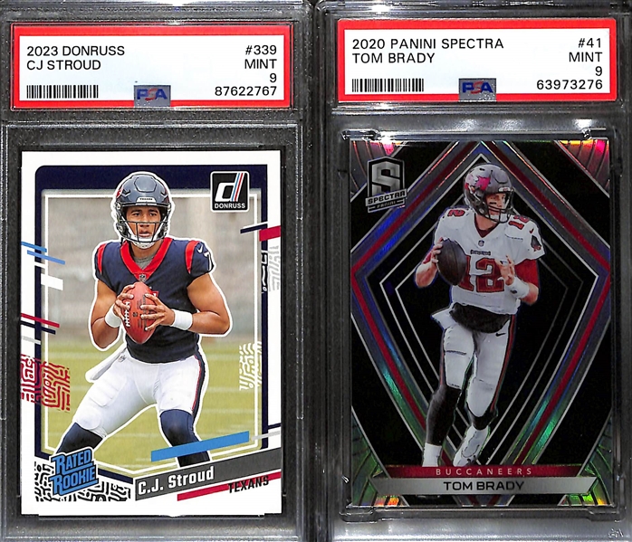 (6) Graded Football Cards w. 1986 Topps Jerry Rice Rookie (BGS 8), Steve Young (PSA 7), John Elway (PSA 8), Wilbur Marshall (PSA 8).  Also Includes 2023 Donruss CJ Stroud (PSA 9) & 2020 Spectra Tom...