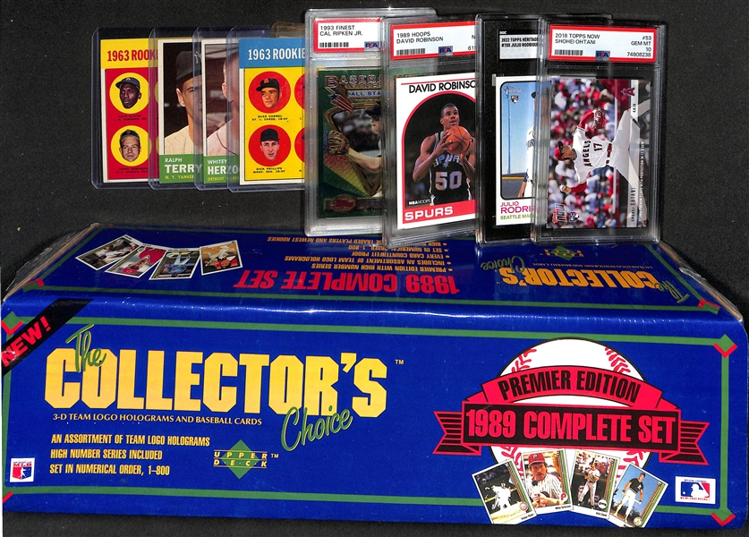 Sports Card Lot w. 1989 Upper Deck Complete Factory Set (Sealed w. Griffey Jr. Rookie), 2018 Topps Now #53 Ohtani Rookie (PSA 10), 2022 Heritage Julio Rodriguez Rookie (SGC 9), +