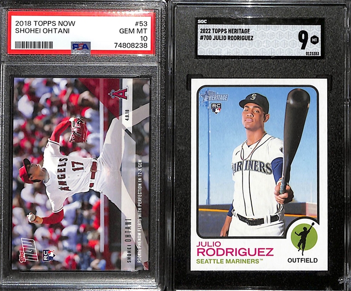 Sports Card Lot w. 1989 Upper Deck Complete Factory Set (Sealed w. Griffey Jr. Rookie), 2018 Topps Now #53 Ohtani Rookie (PSA 10), 2022 Heritage Julio Rodriguez Rookie (SGC 9), +