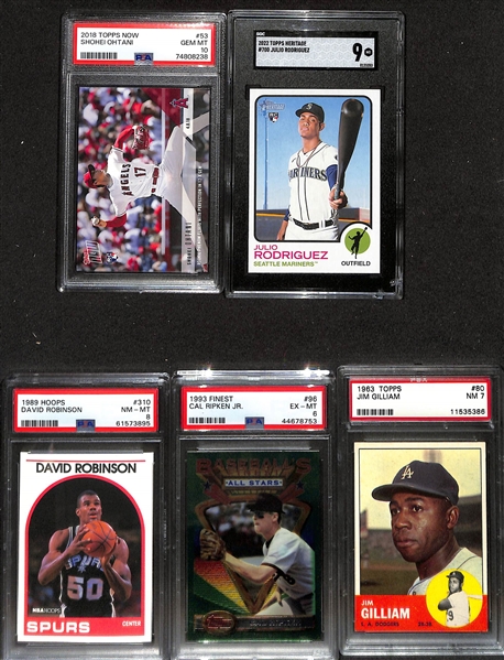 Sports Card Lot w. 1989 Upper Deck Complete Factory Set (Sealed w. Griffey Jr. Rookie), 2018 Topps Now #53 Ohtani Rookie (PSA 10), 2022 Heritage Julio Rodriguez Rookie (SGC 9), +