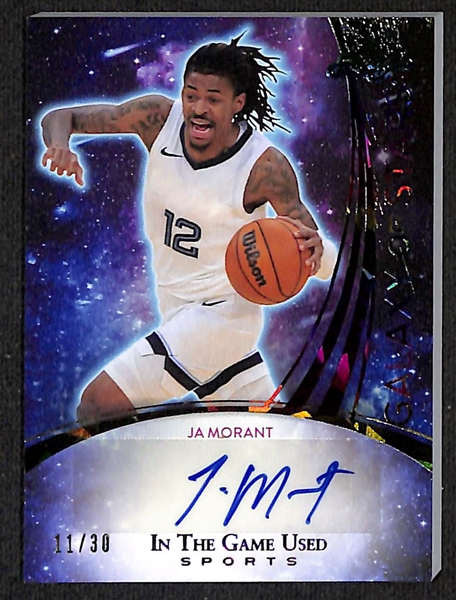Lot of (5) 2024 Leaf Basketball Cards Including Ja Morant In the Game Used Galaxy of Stars Autograph #/30, Shaquille O'Neal In The Game Used Franchise Patch #2/3, & Jason Williams Decadence...