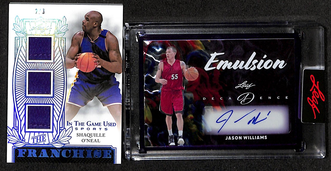 Lot of (5) 2024 Leaf Basketball Cards Including Ja Morant In the Game Used Galaxy of Stars Autograph #/30, Shaquille O'Neal In The Game Used Franchise Patch #2/3, & Jason Williams Decadence...