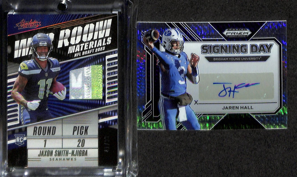 Lot of (23) Modern Football Cards W. Puka Nacua Absolute Rookie Autograph /199, Jayden Reed Rookie Premiere Autograph /99, Jayden Reed Silver Prizm Draft Picks Autograph, and Anquan Boldin Silver...