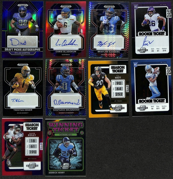 Lot of (23) Modern Football Cards W. Puka Nacua Absolute Rookie Autograph /199, Jayden Reed Rookie Premiere Autograph /99, Jayden Reed Silver Prizm Draft Picks Autograph, and Anquan Boldin Silver...