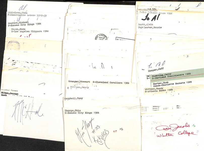 Lot of (100+) Signed Mostly Basketball-Related Index Card inc. Kevin McHale, George Mikan, James Worthy, Bill Walton, + (JSA Auction Letter)