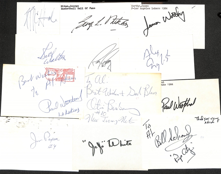 Lot of (100+) Signed Mostly Basketball-Related Index Card inc. Kevin McHale, George Mikan, James Worthy, Bill Walton, + (JSA Auction Letter)