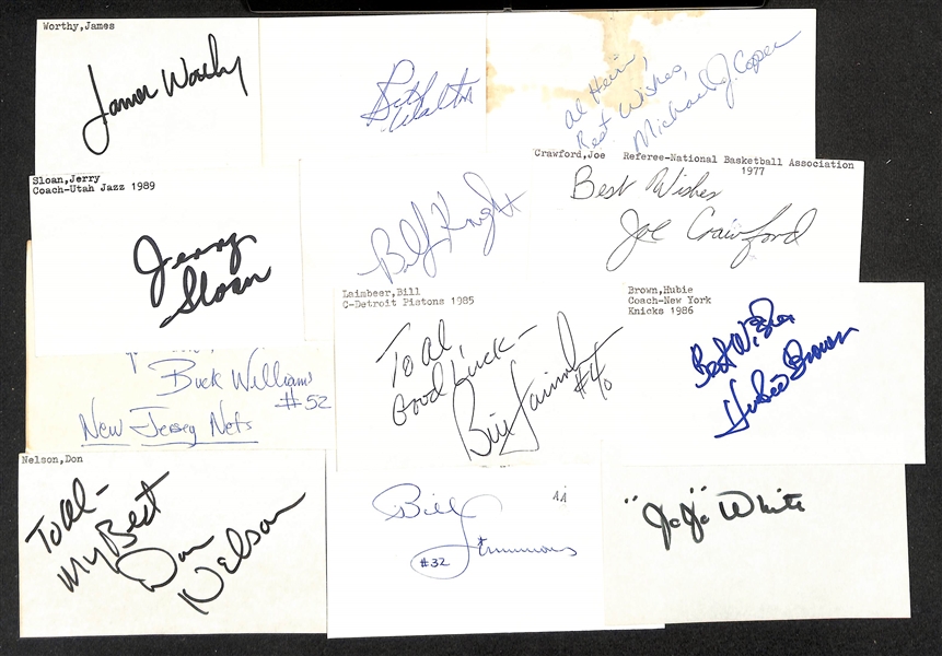 Lot of (100+) Signed Mostly Basketball-Related Index Cards inc. James Worthy, Bill Walton, Michael Couper, Jerry Sloan, Billy Knight, +. (JSA Auction Letter)
