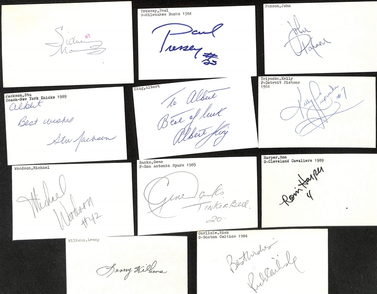 Lot of (125+) Signed Mostly Basketball-Related Index Cards inc. KC Jones, Rick Barry, Bill Walton, Don Nelson, Chris Ford, Bill Cartwright, + (JSA Auction Letter) 