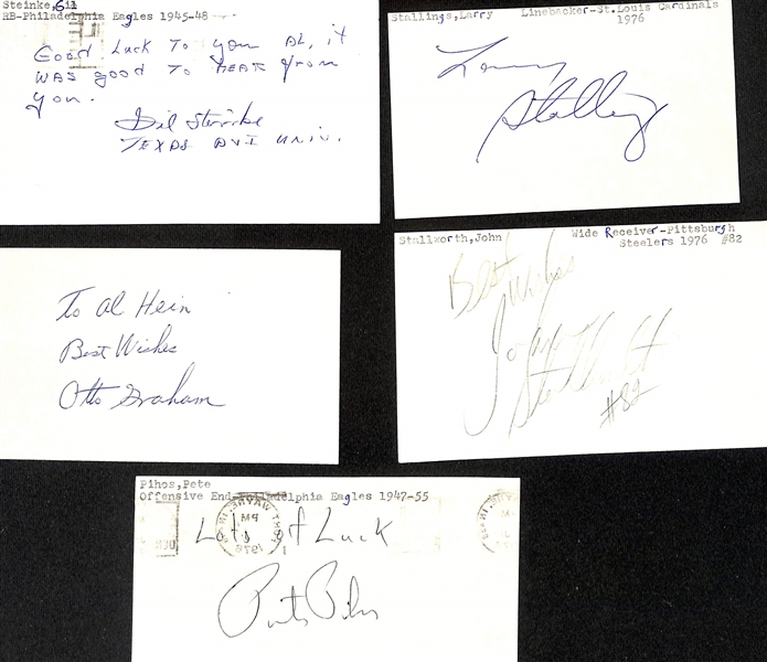 Lot of (40+) Signed Mostly Football Index Cards inc. John Matuszak, George McAfee, Hank Stram, Herb Adderley, Sam Wyche, + (JSA Auction Letter)