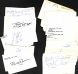 Lot of (30+) Signed Mostly Football Index Cards inc. Paul Brown, George Young, John Matuszak, Lawrence Taylor, + (JSA Auction Letter)