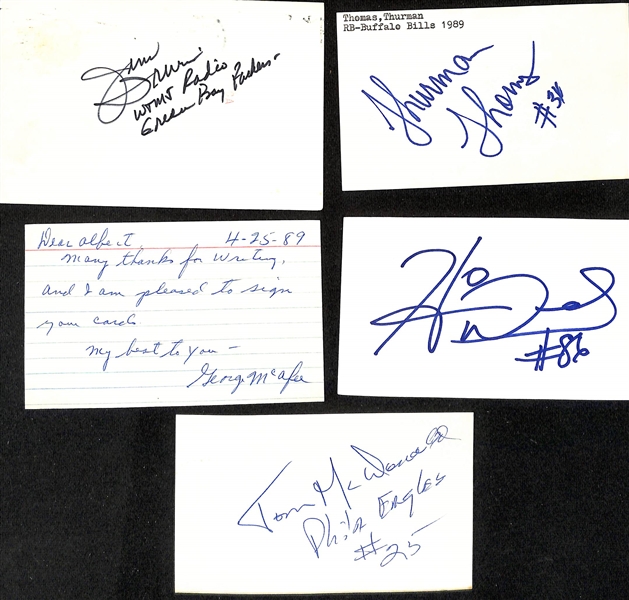 Lot of (30+) Signed Mostly Football Index Cards inc. Paul Brown, George Young, John Matuszak, Lawrence Taylor, + (JSA Auction Letter)