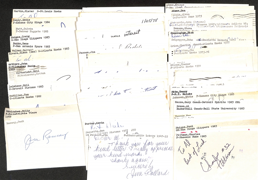 Lot of (100+) Signed Mostly Basketball Index Cards inc. Jack Ramsay, Billy Cunningham, Tom McMillen, Bill Laimbeer, + (JSA Auction Letter)