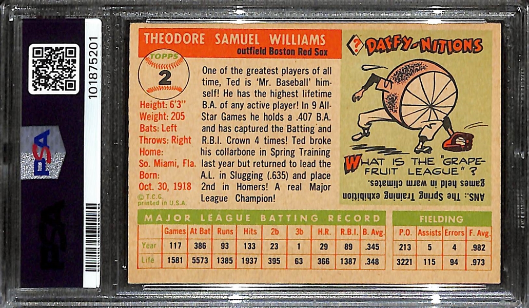 1955 Topps Ted Williams #2 Graded PSA 5.5