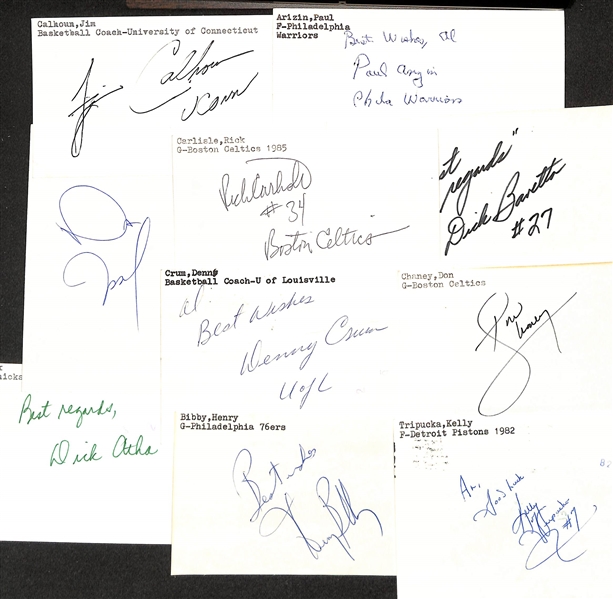 Lot of (75+) Signed Mostly Basketball Index Cards inc.  Jim Calhoun, Paul Arizin, Dan Issel, Rick Carlisle, + (JSA Auction Letter)