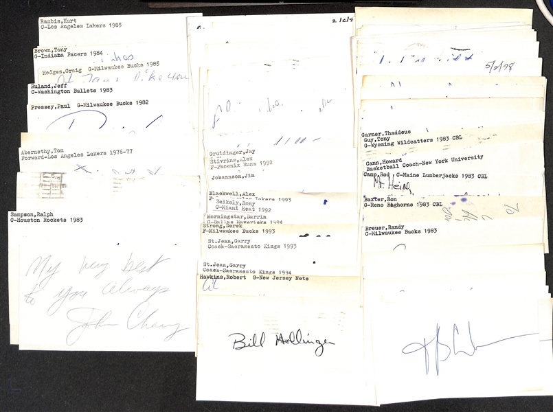 Lot of (50+) Signed Mostly Basketball Index Cards inc. John Chaney, Bernard King, Ralph Sampson, Andrew Toney, + (JSA Auction Letter)