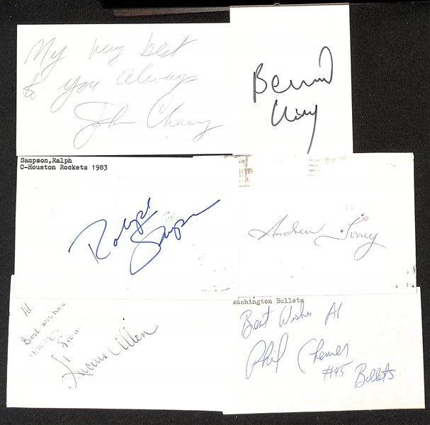 Lot of (50+) Signed Mostly Basketball Index Cards inc. John Chaney, Bernard King, Ralph Sampson, Andrew Toney, + (JSA Auction Letter)