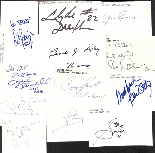 Lot of (50+) Signed Mostly Basketball Index Cards inc. David Robinson, Clyde Drexler, Jack Ramsey, Charles Daley, Doug Collins, + (JSA Auction Letter)