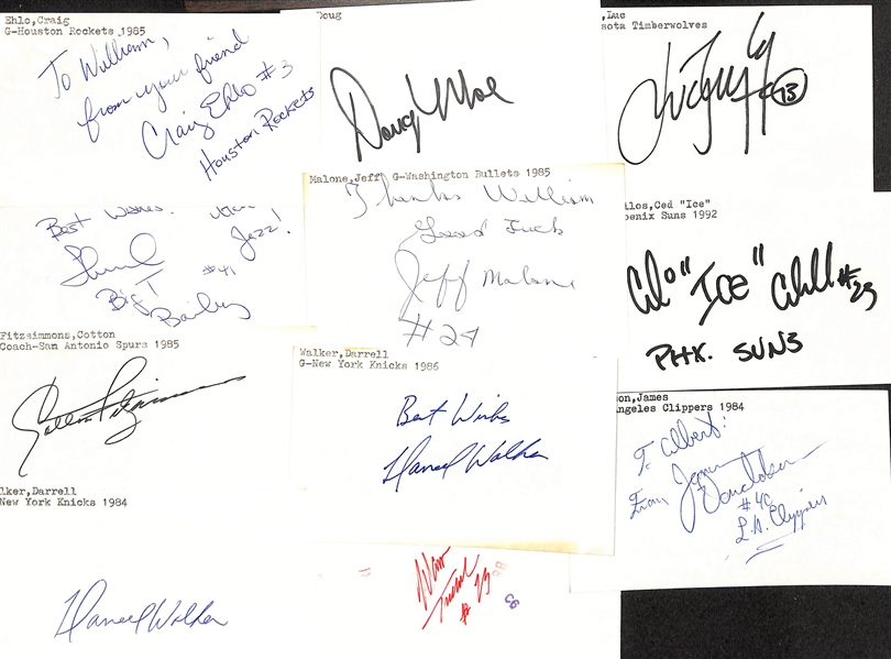 Lot of (50+) Signed Mostly Basketball Index Cards inc. David Robinson, Clyde Drexler, Jack Ramsey, Charles Daley, Doug Collins, + (JSA Auction Letter)