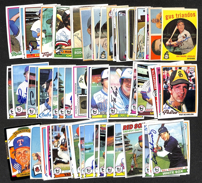 Lot of (60+) Signed Mostly Baseball Cards inc. Gus Triandos, Lee Richter, Jerry Stephenson, (3) Dick Green, (3) Freddie Patek, + (JSA Auction Letter)