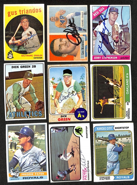 Lot of (60+) Signed Mostly Baseball Cards inc. Gus Triandos, Lee Richter, Jerry Stephenson, (3) Dick Green, (3) Freddie Patek, + (JSA Auction Letter)