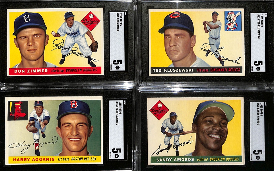 (110+) 1955 Topps Baseball Card Lot w. 8 Graded SGC 5 (Banks, Kaline, Mathews, Boyer, Zimmer, Kluszewski, Agganis, Amoros) 