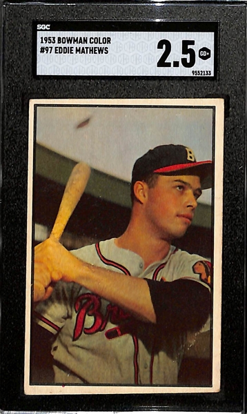 Lot of (60+) Assorted 1953 Bowman Color Cards w. Eddie Mathews #97 SGC 2.5
