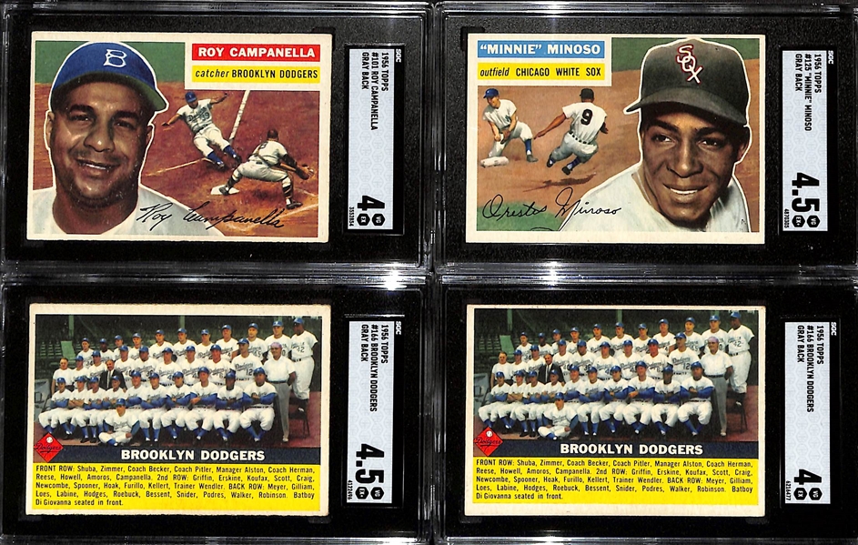Lot of (11) 1956 Topps Baseball Cards w. Roy Campanella SGC 4