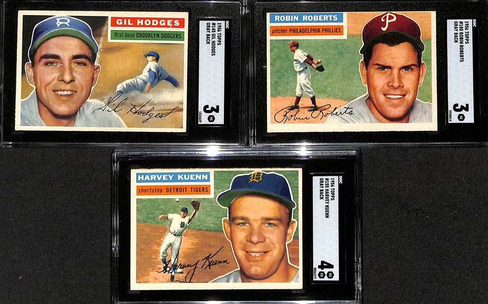 Lot of (11) 1956 Topps Baseball Cards w. Roy Campanella SGC 4