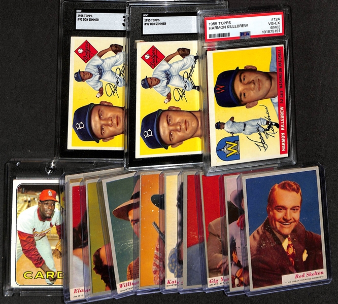 Lot of (3) 1955 Graded Baseball Cards w. Topps Killebrew RC PSA 4 & (10) 1953 Who-Z-At Star Cards w. Red Skelton 