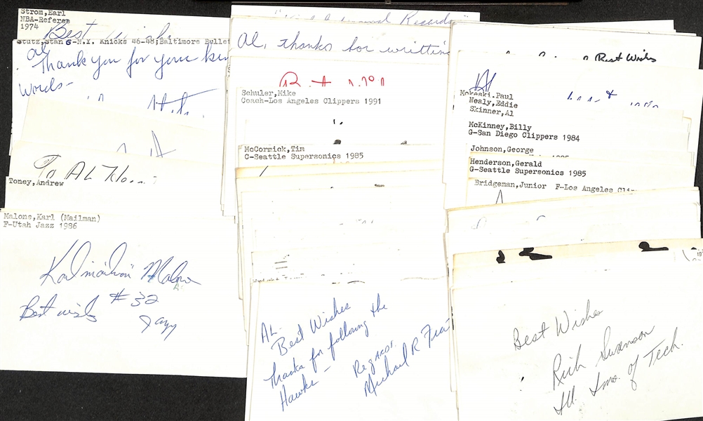 Lot of (70+) Signed Mostly Basketball Index Cards w. Karl Malone (JSA Auction Letter)