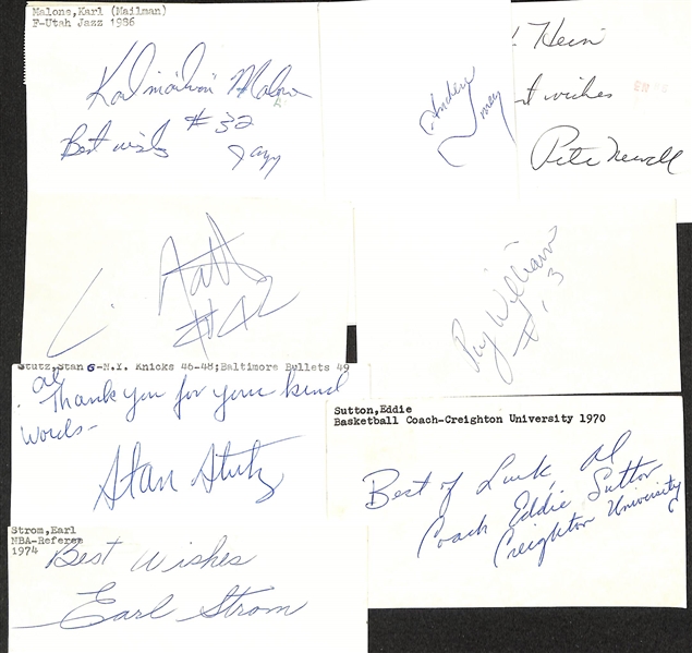 Lot of (70+) Signed Mostly Basketball Index Cards w. Karl Malone (JSA Auction Letter)