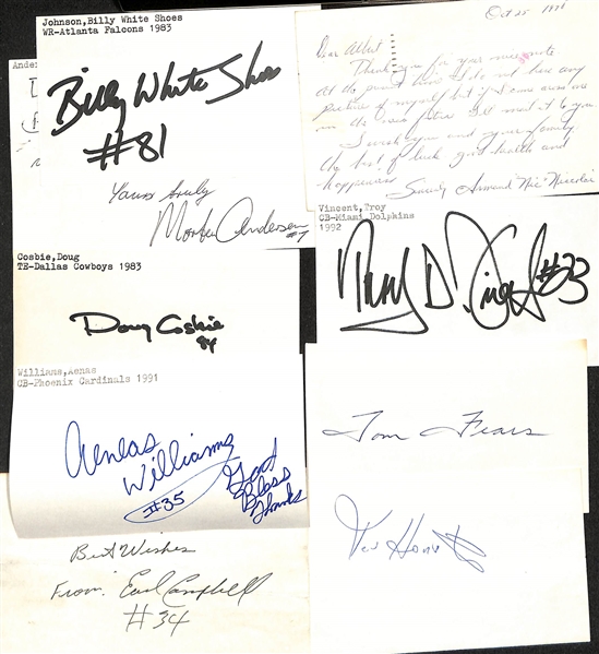 Lot of (150+) Signed Mostly Football Index Cards inc. Jim Kelly, Joe Schmidt, Al Atkinson, Art Shell, + (JSA Auction Letter)