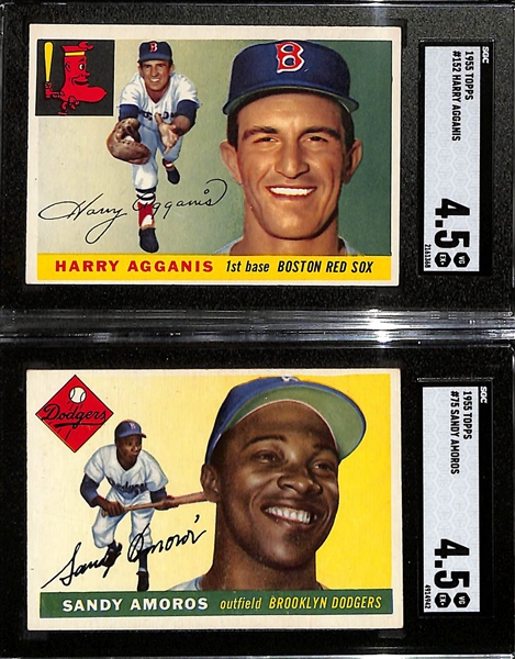 (90+) 1955 Topps Baseball Card Lot w. Banks (SGC 4.5), Mathews (SGC 5.5), Boyer (SGC 5), Zimmer (SGC 5), Agganis (SGC 4.5), and Amoros (SGC 4.5) 