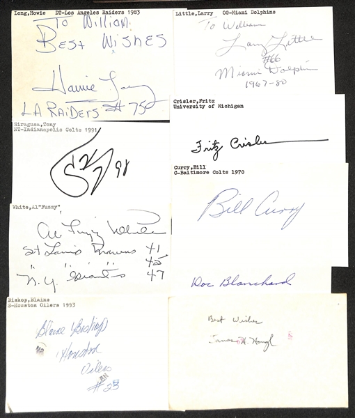 Lot of (100+) Signed Mostly Football Index Cards inc. Howie Long, Larry Little, Tony Siragusa, Fritz Crisler, + (JSA Auction Letter)
