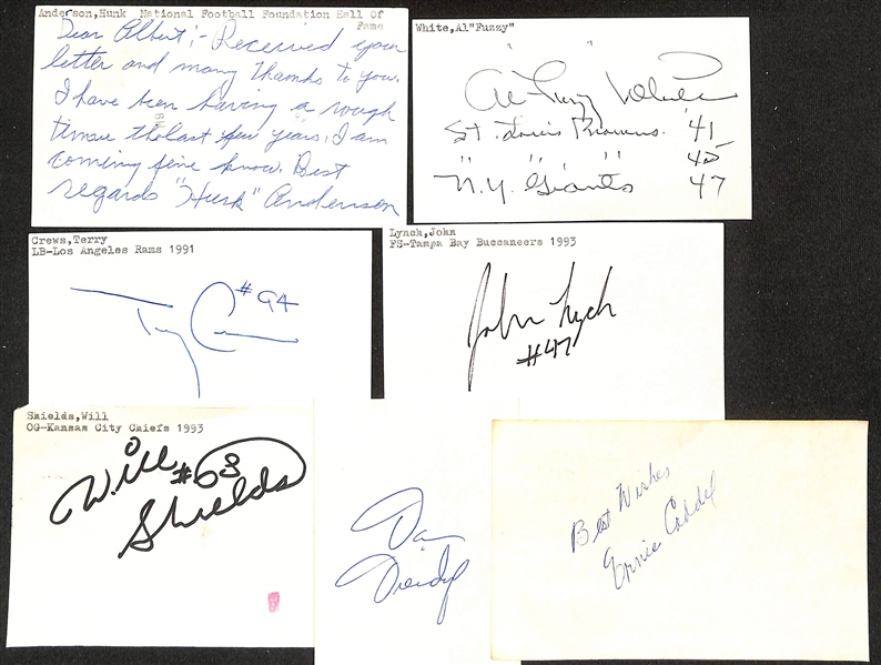 Lot of (100+) Signed Mostly Football Index Cards inc. Howie Long, Larry Little, Tony Siragusa, Fritz Crisler, + (JSA Auction Letter)