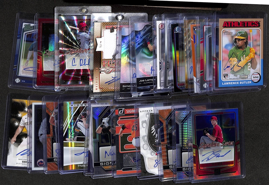 Lot of (26) Rookie Autograph Baseball Cards inc. 2024 Topps Heritage Lawrence Butler, 2024 Donruss Brady House, 2024 Optic James Wood Holo, +