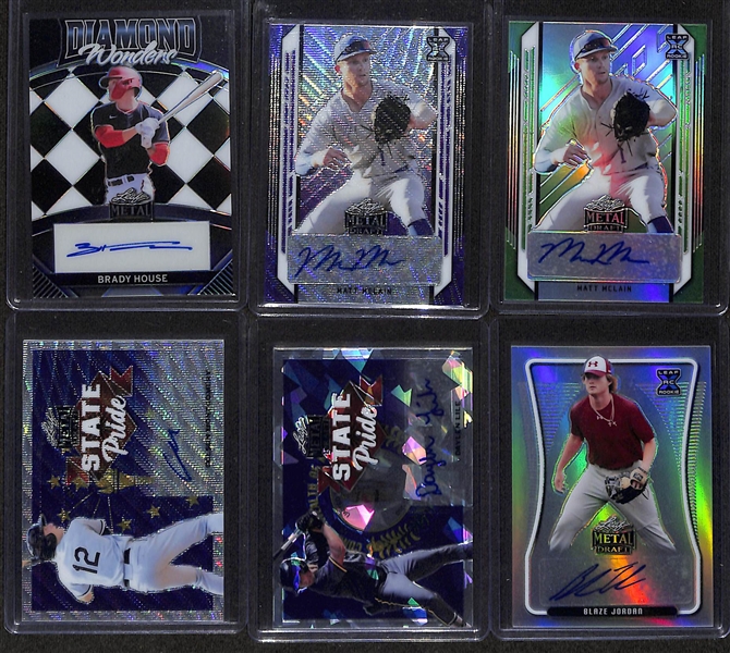 Lot of (20) Leaf Metal Rookie Autographs inc Brady House (#/5), Matt McLain (#/15), Matt McLain (#/10), Colson Montgomery, Daylen Lile, Blaze Jordan, + 