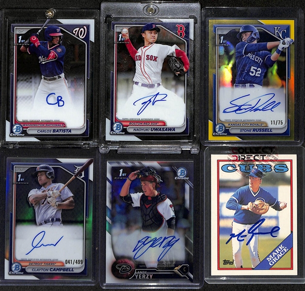 Lot of (18) Baseball Rookie Autograph Cards inc. Lawrence Butler, Max Clark (#/99), Brooks Lee (#/120), Dalton Rushing, Colton Ledbetter (#/10), +