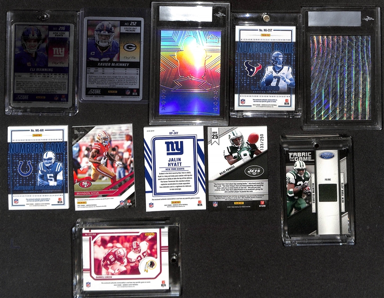 Lot of (11) Football Cards inc. Eli Manning Printing Plate (#/1), Xavier McKinney Printing Plate (#/1), Riley Leonard Rookie Autograph (#/1), +