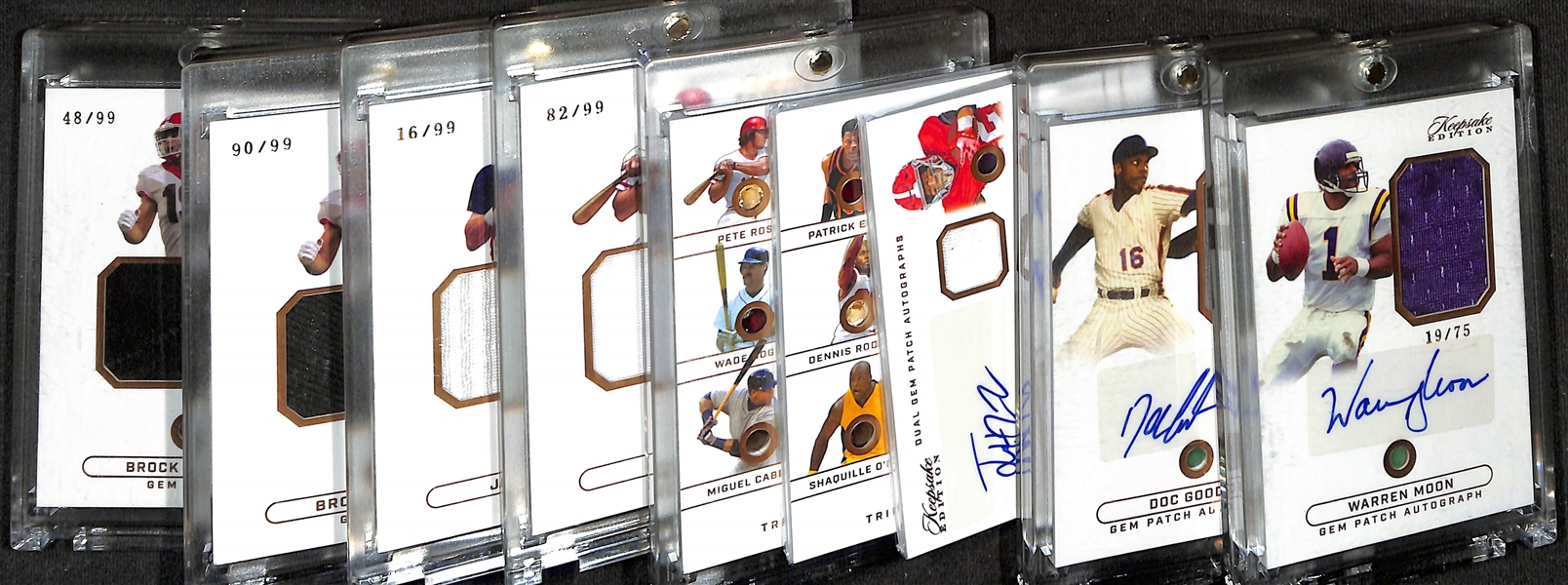Lot of (9) 2024 Keepsake Edition Jersey Relic Cards inc. Warren Moon Autograph (#/75), Doc Gooden Autograph (#/75), Justice Haynes/Ty Simpson Dual Autograph (#/50), + (JSA Auction Letter)